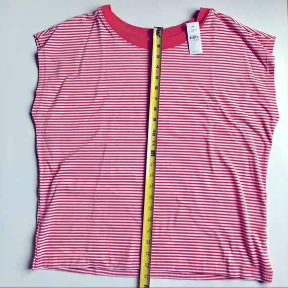 NEW LOFT Striped Wedge Tee Shirt Orange Large Short Sleeve Women’s - Picture 8 of 15